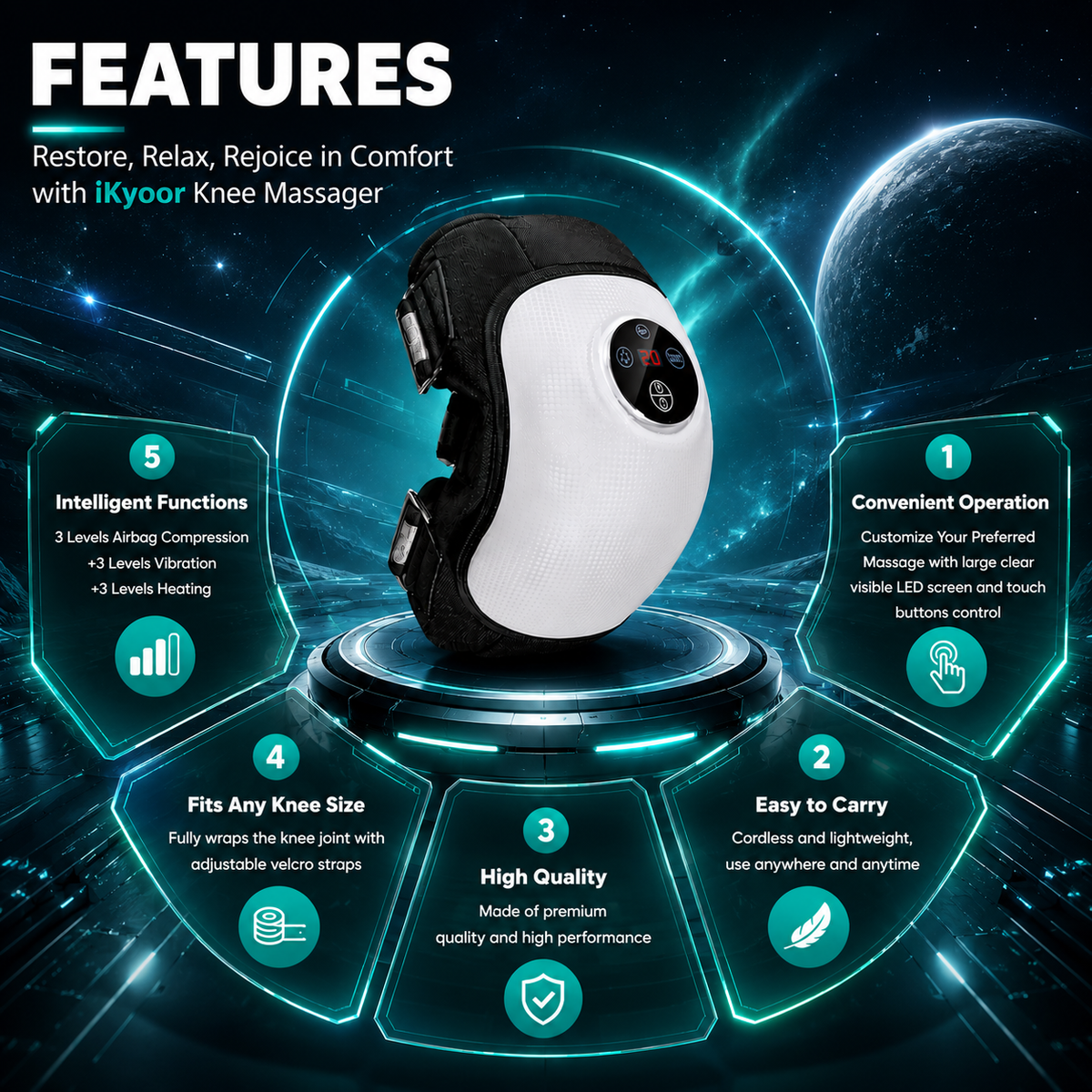 iKyoor Wireless Knee Massager for Comfort Support with Heat and Airbag Wave Compression