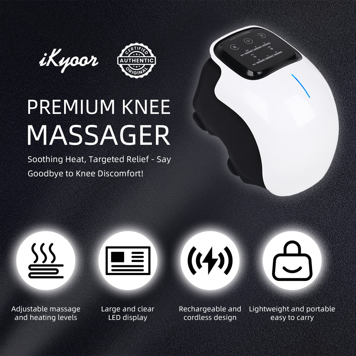 iKyoor Wireless Knee Massager with Heat Vibration Massage LED Screen Infrared Wellness Support