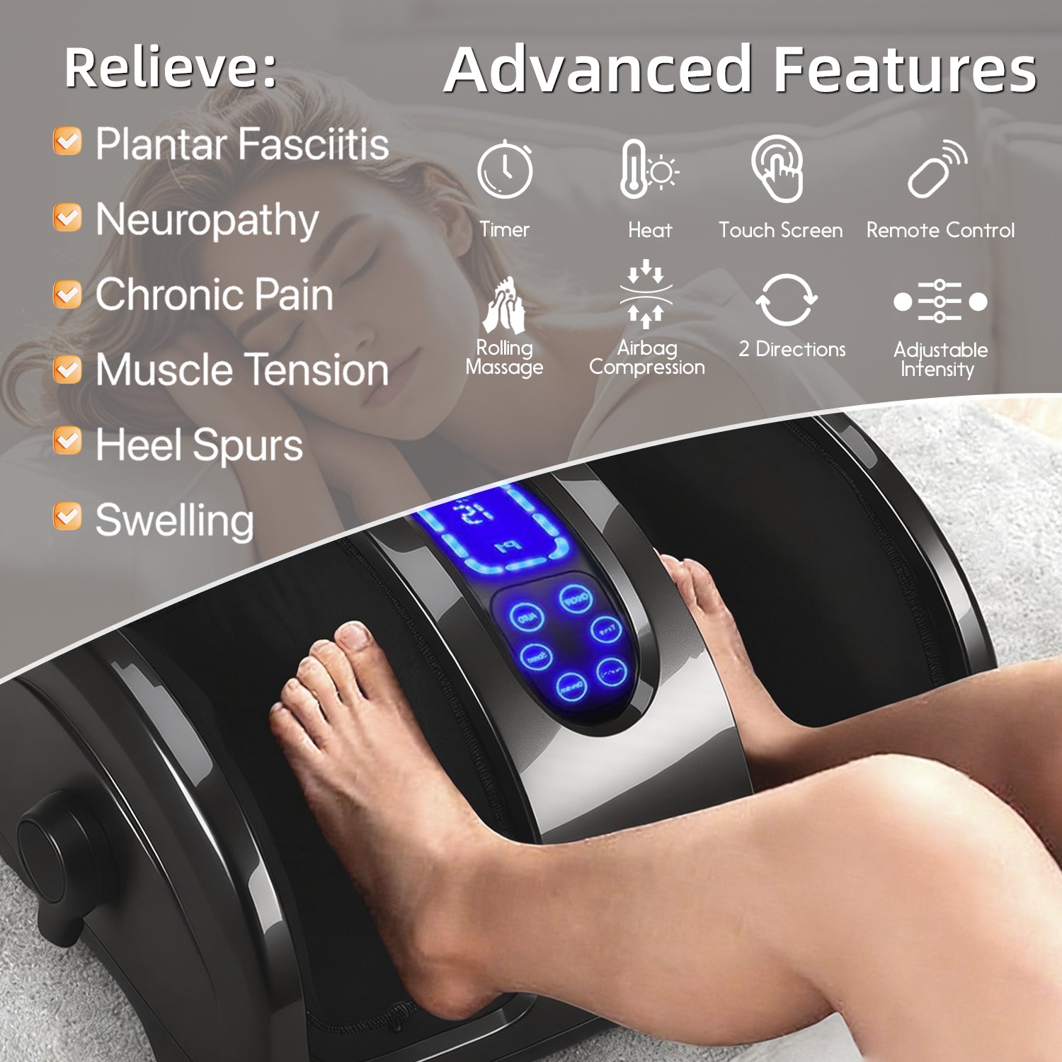 iKyoor Foot Calf Massager Shiatsu Kneading Heated with 360° Adjustable Handle LED Screen