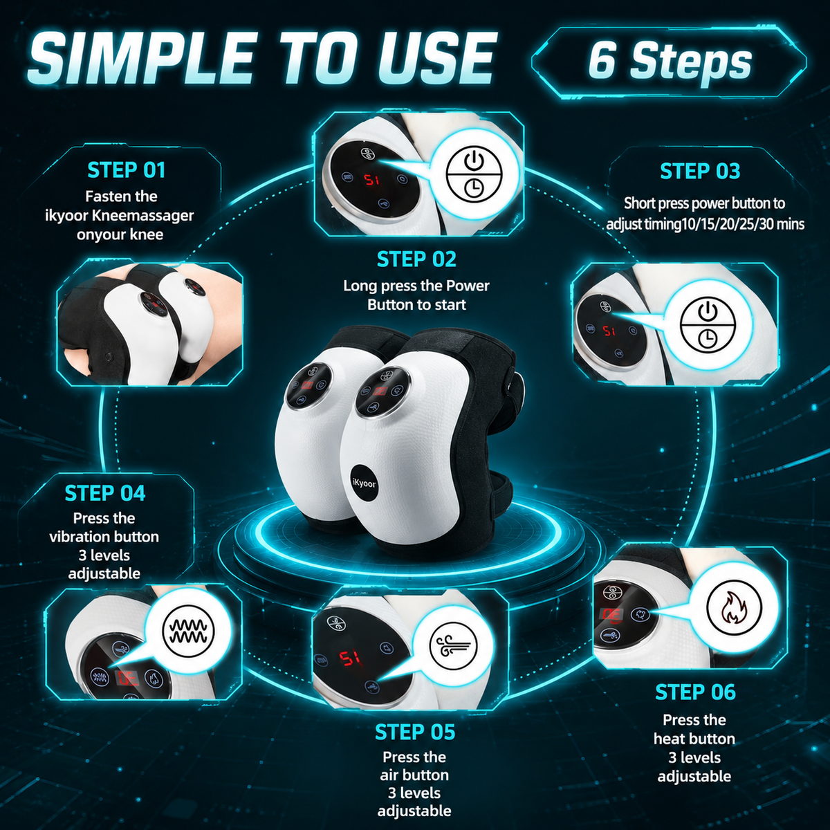 iKyoor Wireless Knee Massager for Comfort Support with Heat and Airbag Wave Compression