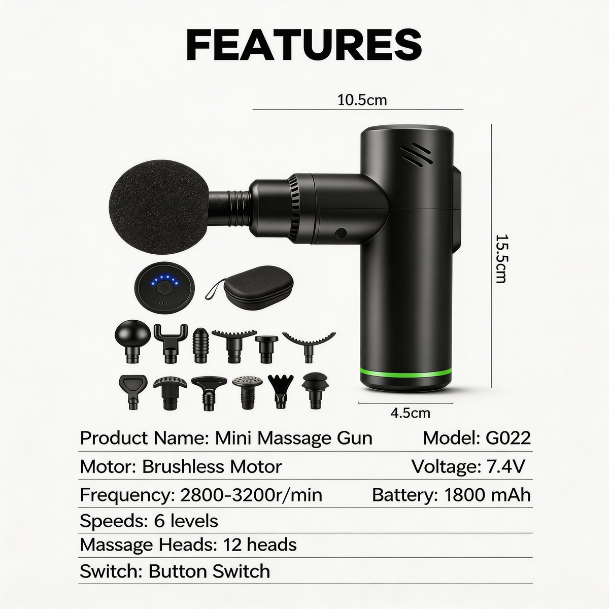 iKyoor Massage Gun 6 Speeds 12 Heads Deep Tissue Brushless Motor Body Muscle Comfort Support