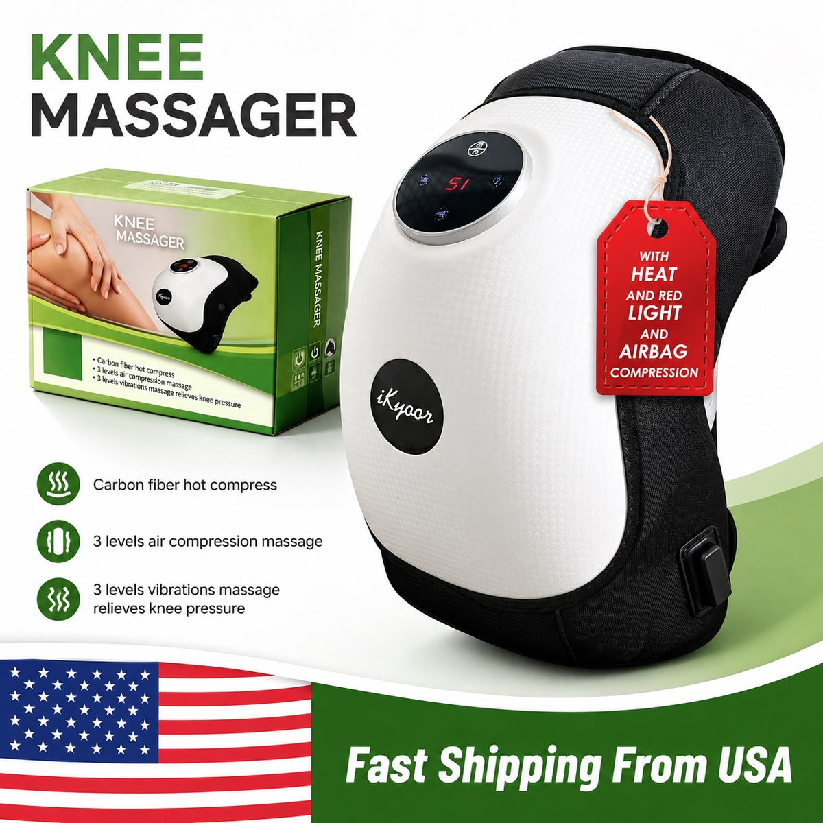 iKyoor Wireless Knee Massager for Comfort Support with Heat and Airbag Wave Compression
