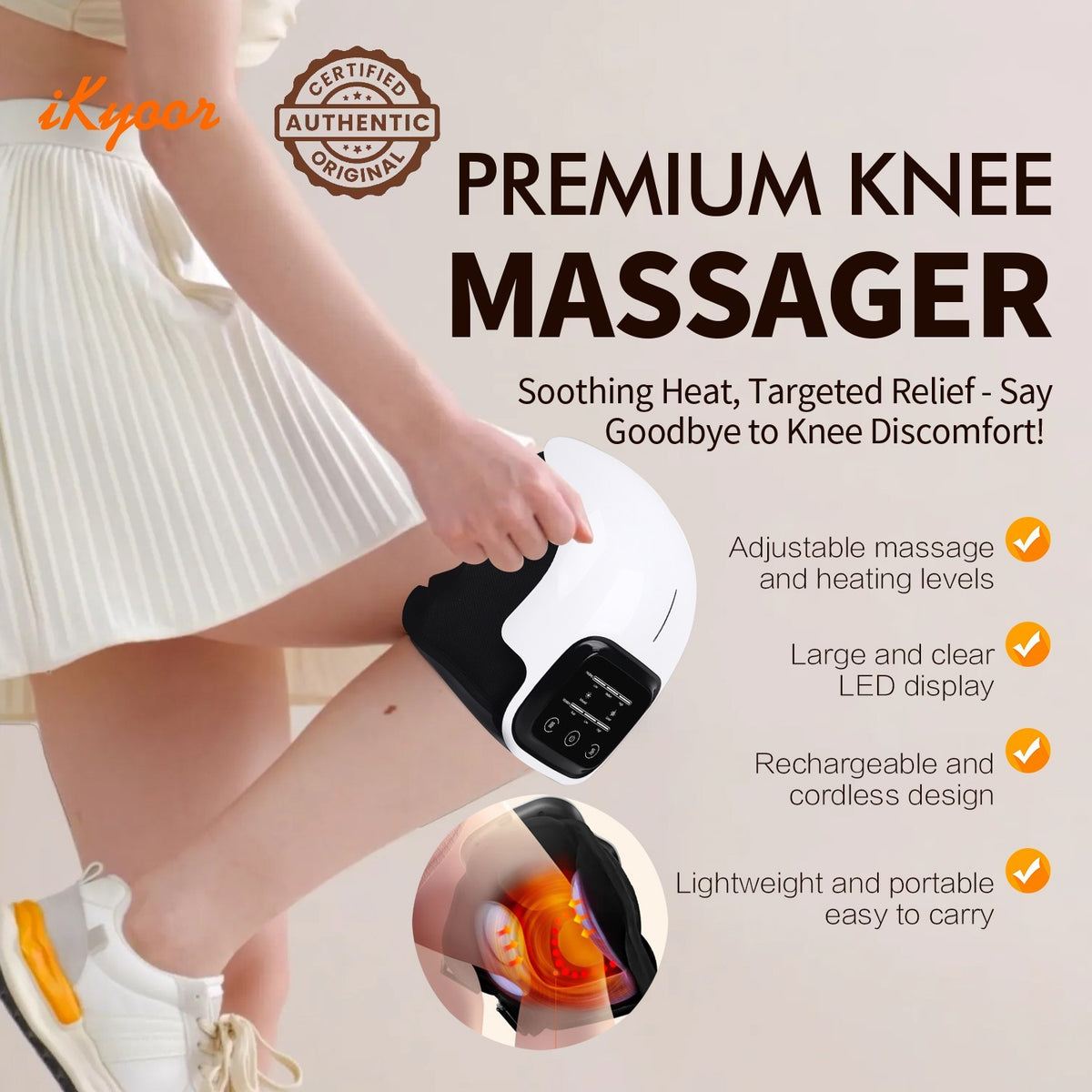 iKyoor Wireless Knee Massager with Heat Vibration Massage LED Screen Infrared Wellness Support
