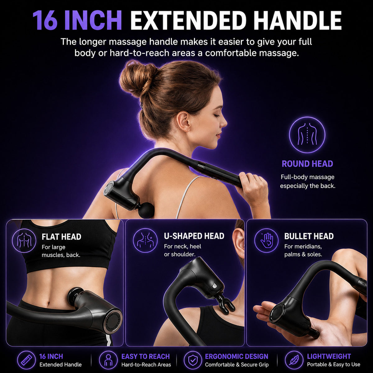 iKyoor Massage Gun Brushless Extended Handle Deep Tissue Electric Massage Hammer