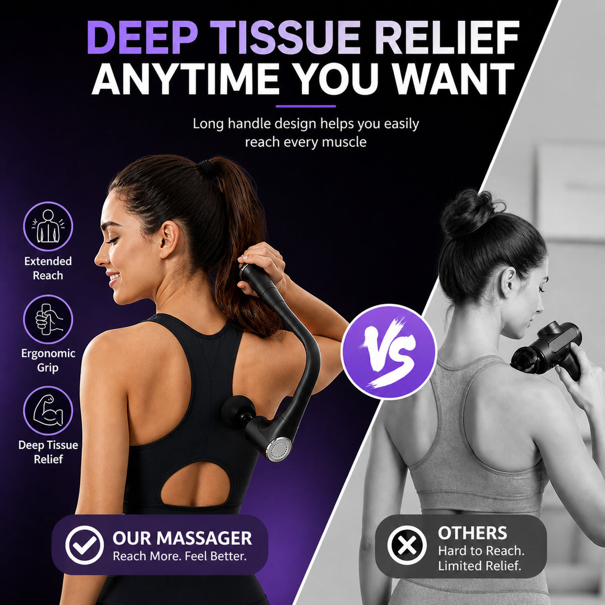iKyoor Massage Gun Brushless Extended Handle Deep Tissue Electric Massage Hammer