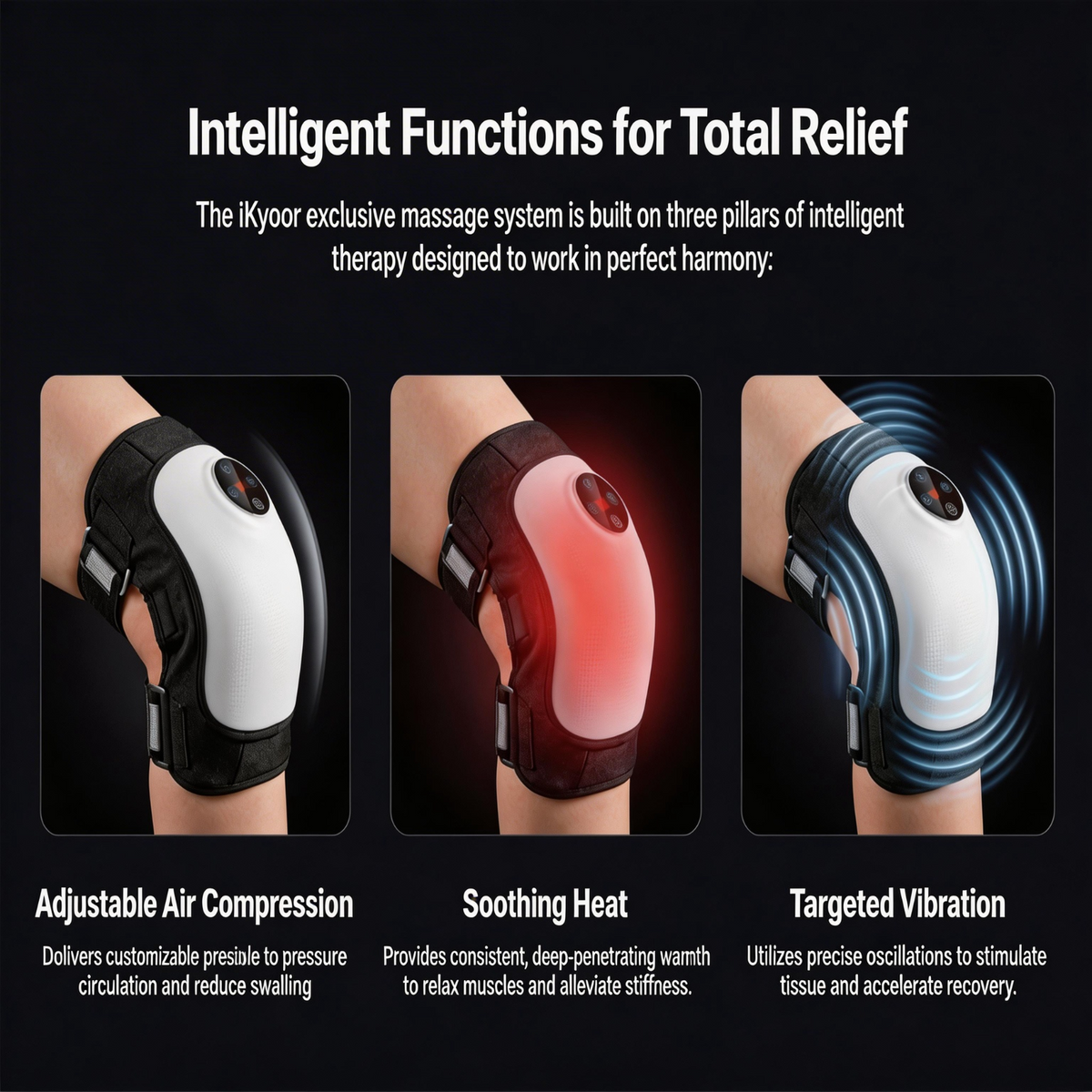 iKyoor Wireless Knee Massager for Comfort Support with Heat and Airbag Wave Compression